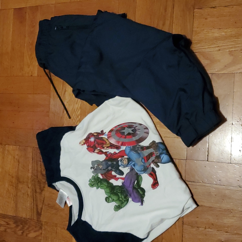 [Item 13] Blue joggers and white blue avengers t-shirt